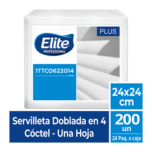 SERVILLETA ELITE BLANCA 24X24 H SENCILLA PAQ X 200 UND REF 622014 CAJA X 24 PAQ